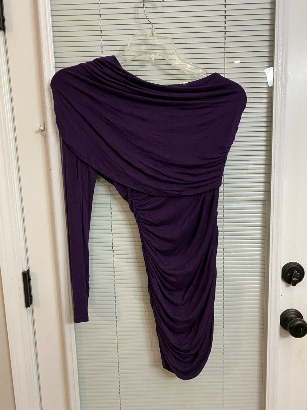 Source Unknown Asymmetrical Draped Purple One-Shoulder Dress